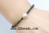 CFB837 4mm faceted round Indian bloodstone & potato white freshwater pearl bracelet