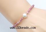 CFB841 4mm faceted round pink wooden jasper & potato white freshwater pearl bracelet