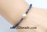 CFB844 4mm faceted round dumortierite & potato white freshwater pearl bracelet