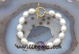 CFB909 Hand-knotted 9mm - 10mm rice white freshwater pearl & amethyst bracelet