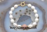 CFB912 Hand-knotted 9mm - 10mm rice white freshwater pearl & moonstone bracelet