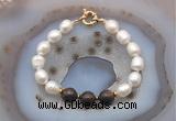 CFB959 Hand-knotted 9mm - 10mm rice white freshwater pearl & bronzite bracelet