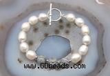 CFB969 Hand-knotted 9mm - 10mm rice white freshwater pearl & grey picture jasper bracelet