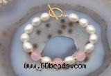 CFB984 Hand-knotted 9mm - 10mm rice white freshwater pearl & candy jade bracelet