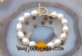 CFB986 Hand-knotted 9mm - 10mm rice white freshwater pearl & candy jade bracelet