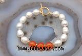 CFB987 Hand-knotted 9mm - 10mm rice white freshwater pearl & candy jade bracelet