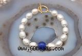 CFB991 Hand-knotted 9mm - 10mm rice white freshwater pearl & candy jade bracelet