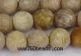 CFC231 15.5 inches 10mm faceted round fossil coral beads