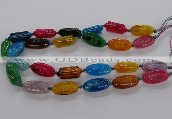 CFG1228 15.5 inches 15*30mm carved oval agate gemstone beads