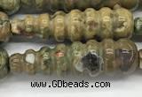 CFG1531 15.5 inches 10*35mm carved teardrop rhyolite gemstone beads