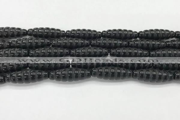 CFG1545 15.5 inches 10*30mm carved rice black agate beads