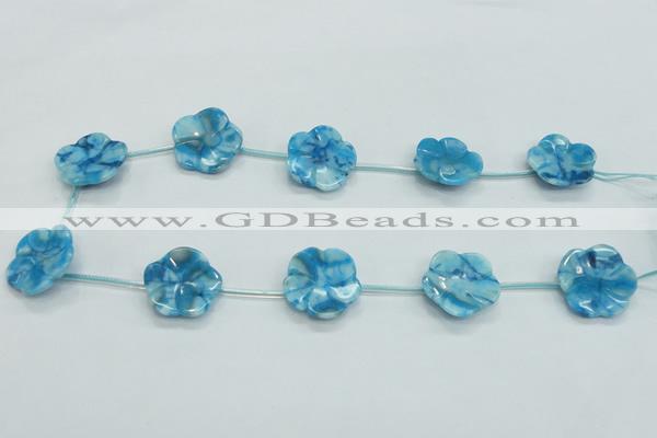 CFG18 15.5 inches 24mm carved flower blue crazy lace agate beads