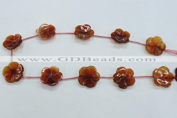 CFG19 15.5 inches 24mm carved flower natural red agate beads