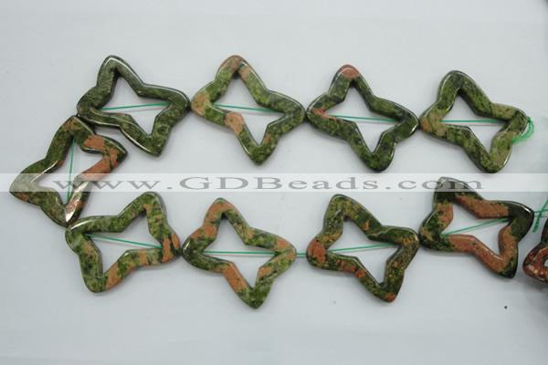 CFG202 15.5 inches 30*40mm carved flower unakite gemstone beads