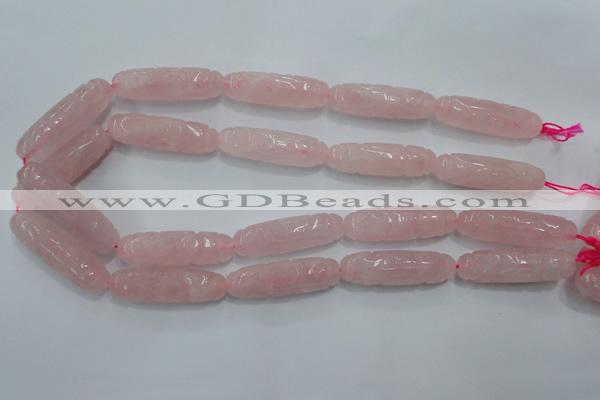 CFG208 15.5 inches 12*40mm carved rice rose quartz gemstone beads