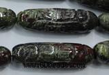 CFG210 15.5 inches 12*40mm carved rice dragon blood jasper beads