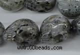 CFG344 15.5 inches 18*22mm carved skull moss quartz beads