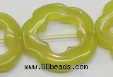 CFG38 15.5 inches 35mm carved flower lemon jade gemstone beads