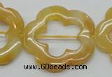 CFG39 15.5 inches 35mm carved flower yellow jade gemstone beads