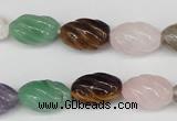 CFG52 15.5 inches 10*16mm carved rice mixed gemstone beads