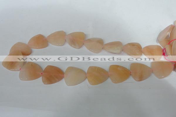 CFG526 15.5 inches 25*25mm carved triangle pink aventurine beads