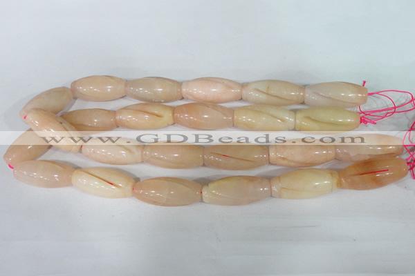 CFG555 15.5 inches 15*35mm carved rice pink aventurine beads