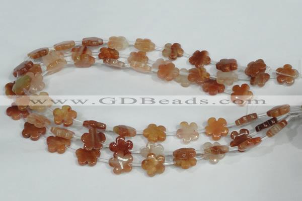 CFG654 15.5 inches 15mm carved flower red quartz beads