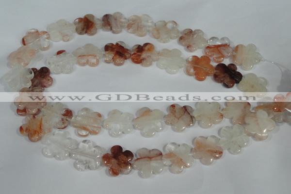 CFG658 15.5 inches 20mm carved flower pink quartz beads