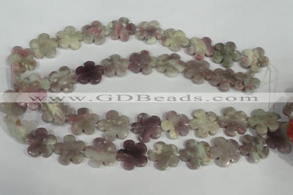 CFG691 15.5 inches 20mm carved flower lilac jasper beads