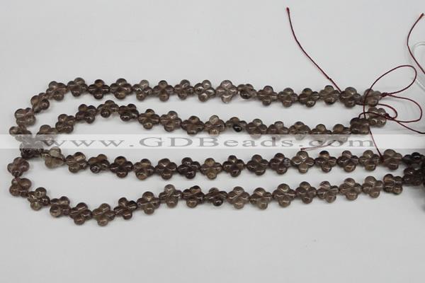 CFG76 15.5 inches 11*11mm carved flower smoky quartz beads