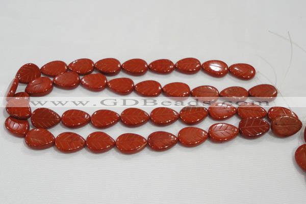 CFG822 12.5 inches 15*20mm carved leaf red jasper beads wholesale