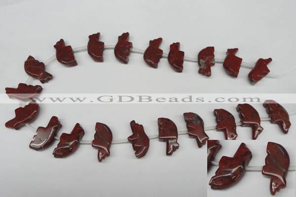 CFG857 Top-drilled 12*24mm carved animal red jasper beads