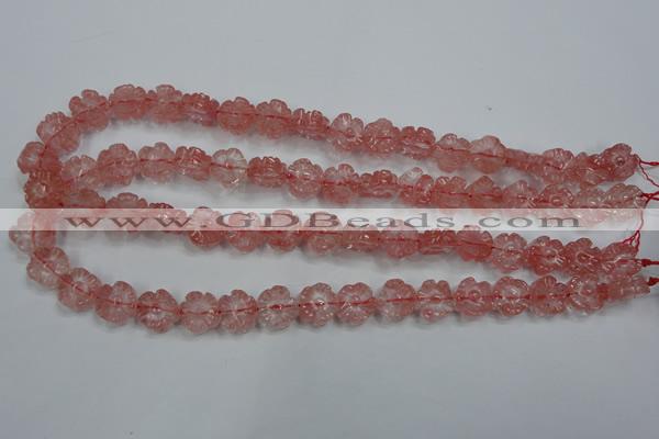 CFG884 15.5 inches 12mm carved flower cherry quartz beads