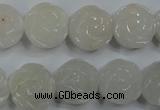 CFG885 15.5 inches 14mm carved flower white jade gemstone beads