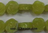 CFG887 15.5 inches 14mm carved flower lemon jade gemstone beads