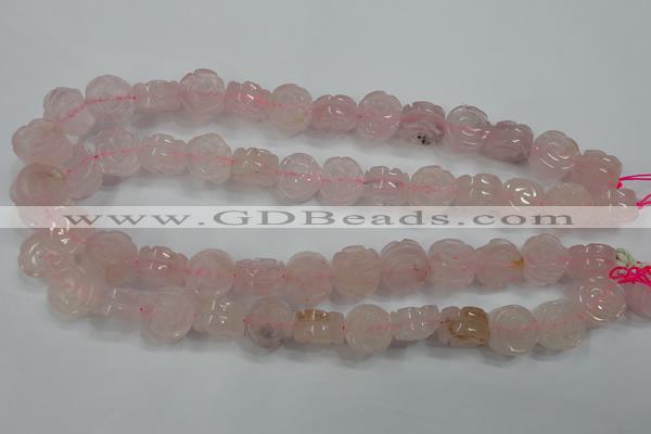 CFG890 15.5 inches 14mm carved flower rose quartz gemstone beads