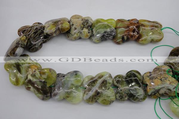 CFG938 15.5 inches 30*33mm carved butterfly yellow & green opal beads