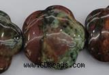 CFG941 15.5 inches 32*33mm carved flower green opal gemstone beads