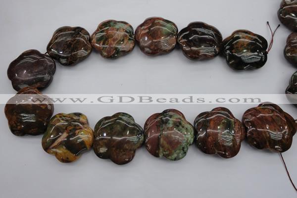 CFG941 15.5 inches 32*33mm carved flower green opal gemstone beads