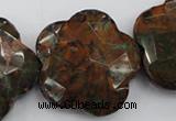 CFG942 32*33mm faceted & carved flower green opal gemstone beads