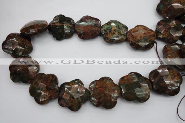 CFG942 32*33mm faceted & carved flower green opal gemstone beads