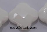 CFG971 15.5 inches 32*33mm faceted & carved flower white porcelain beads