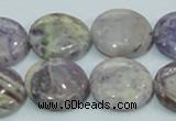 CFJ17 15.5 inches 18mm flat round natural purple flower stone beads