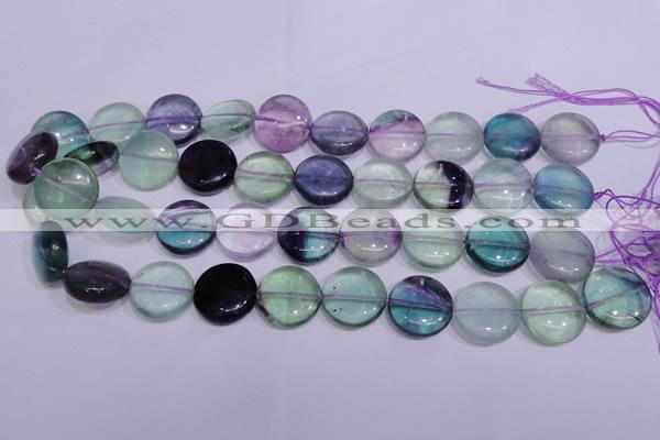 CFL1063 15 inches 14mm flat round natural fluorite gemstone beads