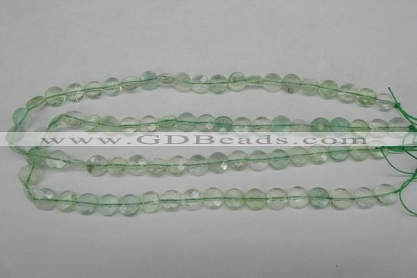 CFL132 15.5 inches 10mm faceted coin green fluorite beads