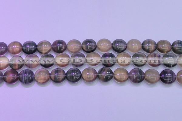 CFL1334 15.5 inches 15mm flat round purple fluorite gemstone beads