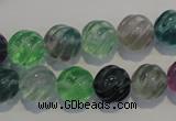 CFL457 15.5 inches 12mm carved round natural fluorite beads