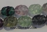 CFL476 15.5 inches 12*16mm carved rice natural fluorite beads