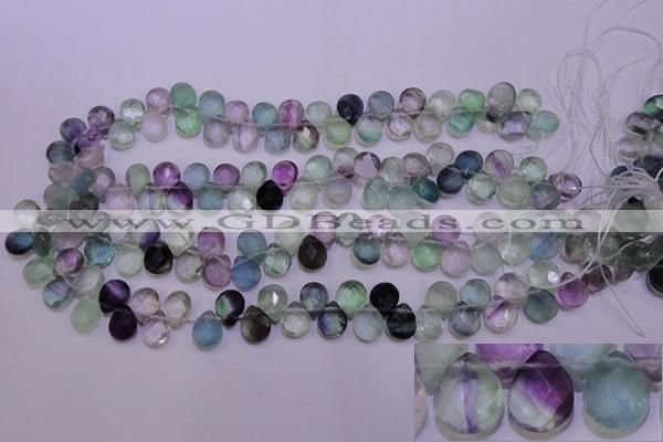 CFL705 Top-drilled 9*11mm faceted briolette natural fluorite beads