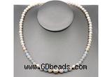 CFN102 potato white freshwater pearl & morganite necklace, 16 - 24 inches